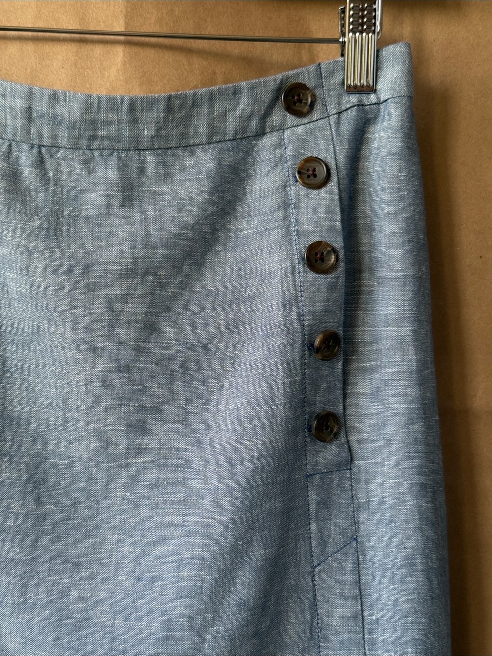 Two Linen Blend Skirts | AT Pencil Skirt Camel 12 | BR Midi Skirt Chambray 14